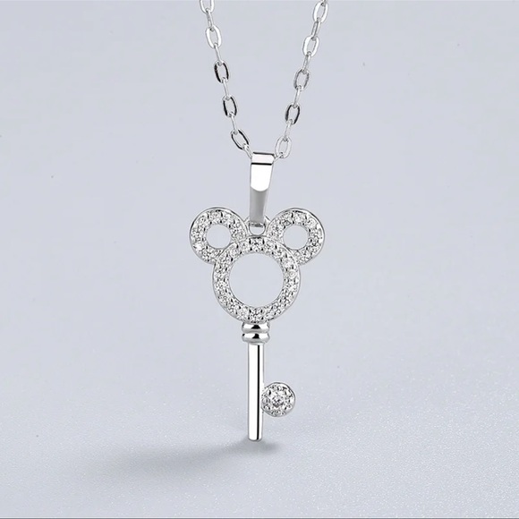 CRYSTAL Mickey Key ♡  Silver Necklace GIFT - Picture 3 of 4